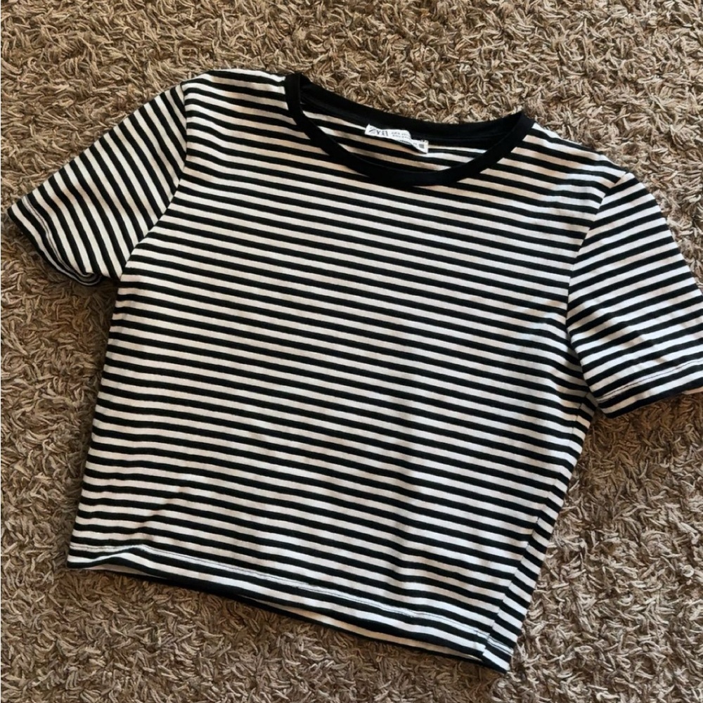 zara striped crop shirt